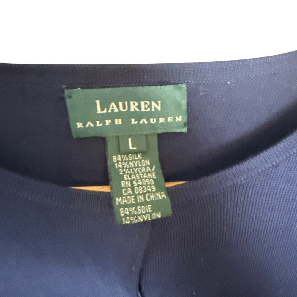 Lauren Ralph Lauren Navy Blue Button Front Silk Crewneck Cardigan Sweater Large - Picture 4 of 8